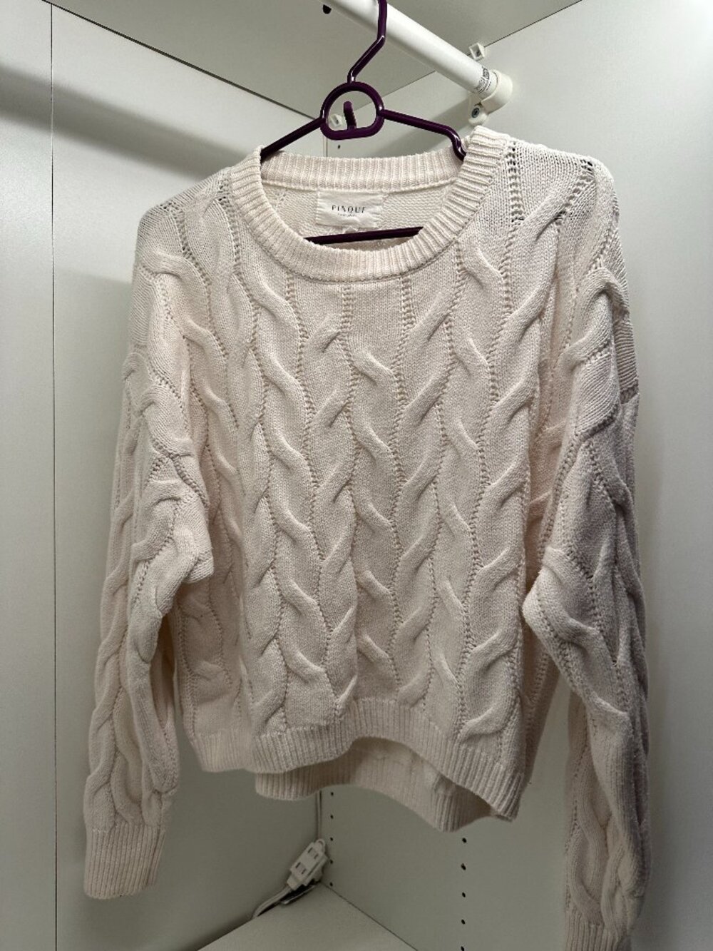 Pinque Design Studio Cream Cable Knit Pullover Sweater Crew Neck Size M